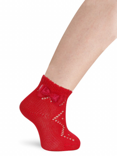 Calcetines cortos perlé calados con lazo con tul Rojo Red